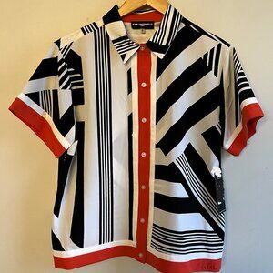 Karl Lagerfield Blouse Size M Orange Black White RN 54163